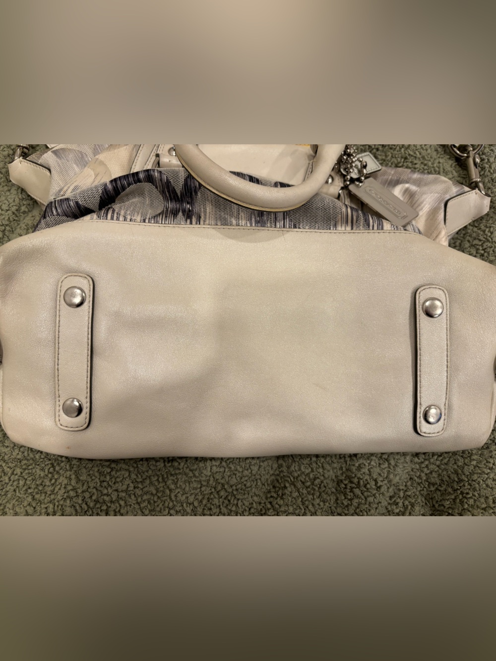 Coach Madison Op Art kat Sabrina Satchel Signature Tote Monogram Canvas Silver - Picture 5 of 10